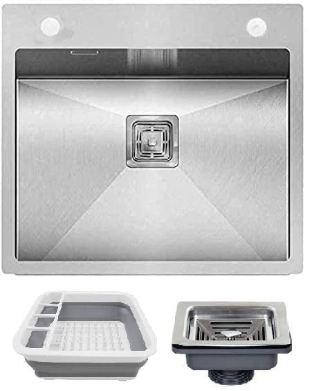 Image of EVANEX Kitchen Sink | Handmade Single Bowl Kitchen Sink 24x18x10 inch | 304 Stainless Steel Sink | Kitchen Sink with Coupling, Waste Pipe & Silicon Basket | Sink for Kitchen Basin with Tap Hole