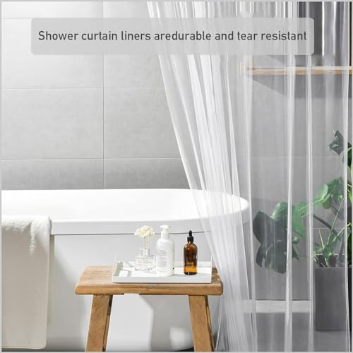 ECO Shower Curtain 180x180cm, Spliced Grey PEVA Waterproof Heavy Duty With 3 Magnets, 12 Plastic Hooks, Mould Proof Quick-Drying Washable Bathroom Curtain Home Decor - Image 4