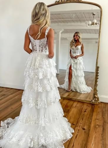 Maxianever Off The Shoulder Flower Prom Dresses Lace Tulle Long Tiered Women’s Formal Evening Ball Gowns Sparkly 20243