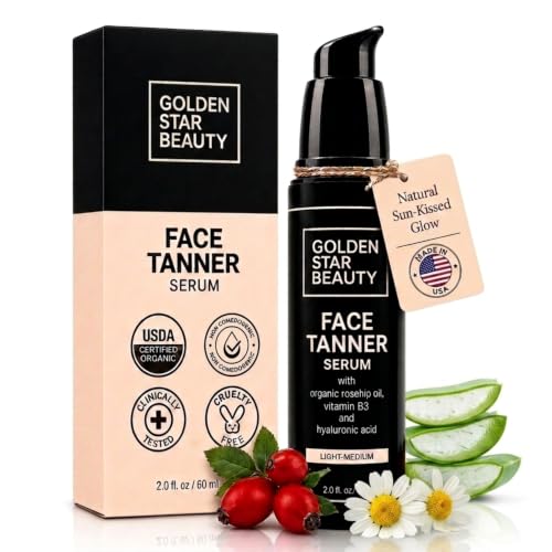 Face Tanner – Self Tan Serum w/Hyaluronic Acid and Organic Oils, Self Tanners Best Sellers, Facial Sunless Tanner for Natural Sunkissed Glow, Fake Tan Moisturizer, 2.0 fl (Light to Medium)