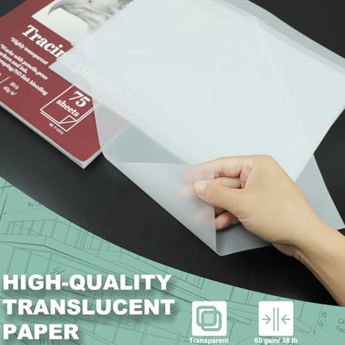 SuFly Tracing Paper Pad 8.5"x 11", Transparent Vellum Paper_100 Sheets_38Lb - 2