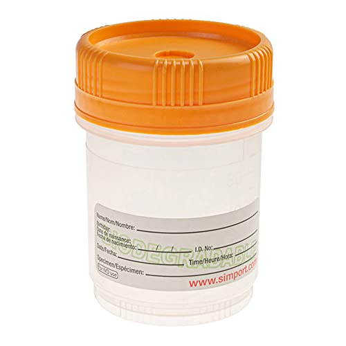 Image of Simport SpecTainer C567-120DOECO Polypropylene Urine Container, Non-Sterile, Gold Cap with Conventional Closure, 120ml Volume (Case of 300)