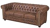ROVERTI Fresco Chesterfield DREI-Personen Sofa Braun, 203 x 72 x 86 cm - hölzerne Füße, Couch, freistehend, hochwertige Wellfederung
