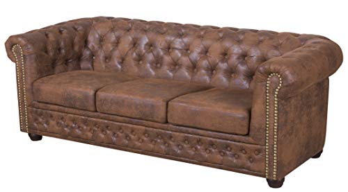 S‑Style Möbel Fresco Sofa 3‑Sitzer Chesterfield-Sofa für Wohnzimmer Lounge Couch mit verchromten Füßen Möbel Freistehende Polster Sofas & Couches Couchgarnitur Braun 203 x 86 x 72 cm