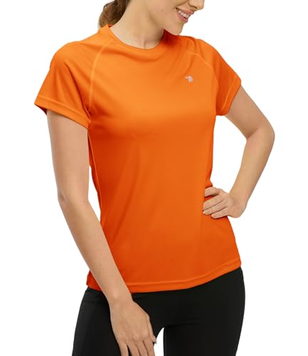BASUDAM Women's Short Sleeve T-Shirts Quick Dry Cooling UPF 50+ Lightweight Athletic Shirts Running Workout Tops Orange S