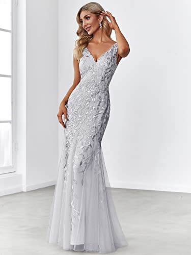 Women's Lace Embroidered Bodycon Wedding Party Maxi Dress Silver Us12 #TOP3