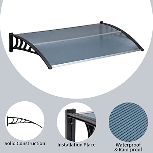 Matico 60" Outdoor Clear Door Awning Patio Window Cover Polycarbonate Rain & Snow Protection, Modern Smoky Gray Hollow Sheet With Uv Protection Cover, Window Door Awning Canopy #TOP3