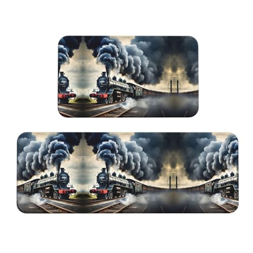 Tapis de cuisine antidérapant lot de 2 lavable confort train nuage - 2