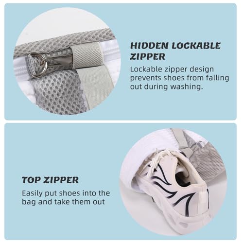 EXYGLO Shoe Washing Machine Bag, Dual Compartment Design Shoe Laundry Bags with Lockable Zipper & Adjustable Shoe Trees, 360° Fluffy Fibers Cleaning, Reusable Bag for Most Shoe Sizes - image 4