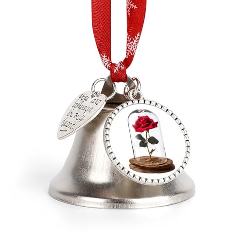 Red Rose Glass Dome Funny Christmas Bell Ornament Cute Xmas Tree Hanging Pendant Decoration for Holidays Party