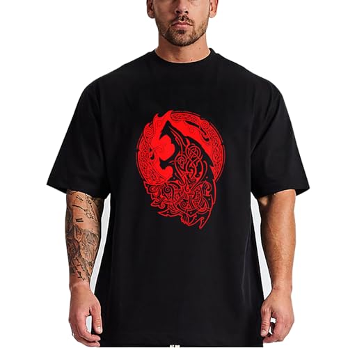 Cloinhall Men's Cotton T Shirts for Big and Tall Men Loose T-Shirts Plus Size Top Tees Black 2XL