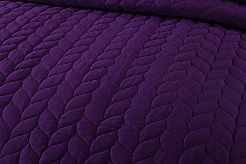 Marcielo 3 Piece Lightweight Bedspread Quilt Set Microfiber Quilt Bedspreads Bed Coverlet Set Prewashed Leaf (Purple, King) #TOP4
