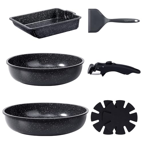 Image of GiPP Ceramic Pots and Pans Set Non Stick, Nonstick Detachable Handle Cookware Sets, Non Toxic Induction Kitchen Pot and Pan with Removable Handle, Healthy RV Cookware, Dishwasher &Oven Safe, 7 Piece