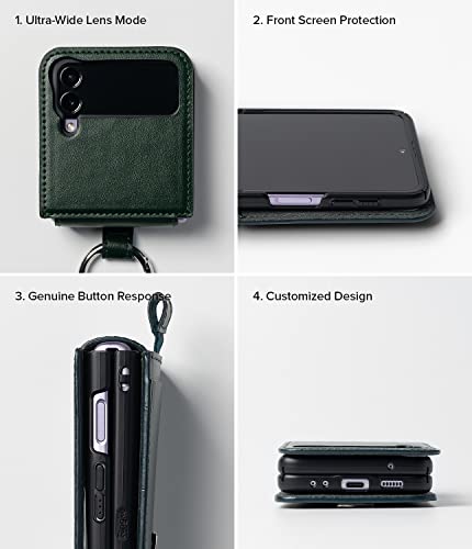 Ringke Folio Signature Compatible With Samsung Galaxy Z Flip 4 5G Case, Handcrafted Premium Pu Leather Phone Cover For Galaxy Z Flip4 - Dark Green #TOP5