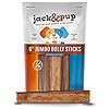 JackPup 6 inch Premium Odor Free Bully Sticks Dog Treats12 Pack Jumbo Size 6 Long Natural Gourmet Chews Dog Treat–Fresh Beef Flavor–60 Longer Lasting Bully Stick