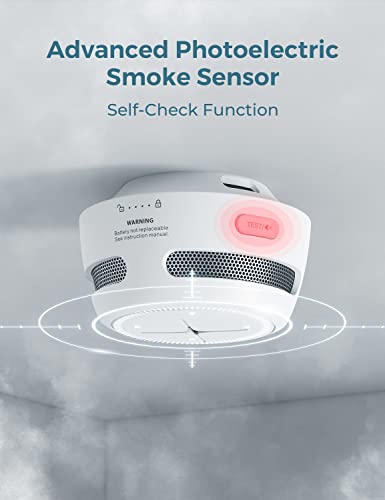 Smoke Detector 10-Year Battery With Test/Silence Button, Aegislink Fire Alarm With Photoelectric Sensor, Low Battery Warning, S500 (Independent, 6-Pack) #TOP4
