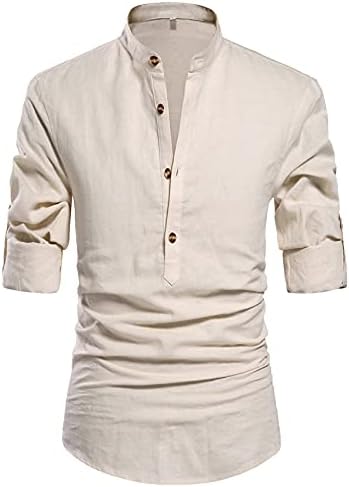 NITAGUT Men Henley Neck Long Sleeve Daily Look Linen Shirts Casual Beach T Shirts