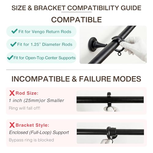 Image of TWOPAGES 10 Pcs C Shaped Bypass Matte Black Curtain Rings