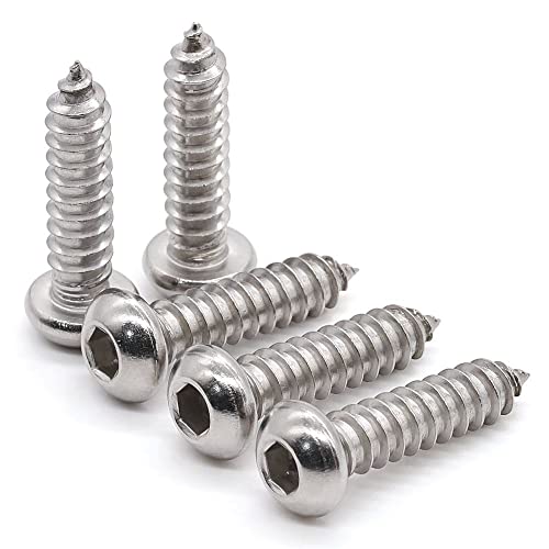 Glvaner GVN65029-100 Pcs) M3 X 10Mm Button Head Socket Cap Self Tapping Screws 304 Stainless Steel 18-8 Wood Screws Sheet Metal Screws Full Thread Coverage cover