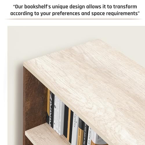 Image of ABOUT SPACE Book Shelf for Home Library-Rectangle /L-Shaped Rack for Storage 2 Ways 6 Compartment Book Stand Shelf for Bedroom, Livingroom Decor, Plants and Books (Oak White&Walnut-L128 x B30 x H85 cm)