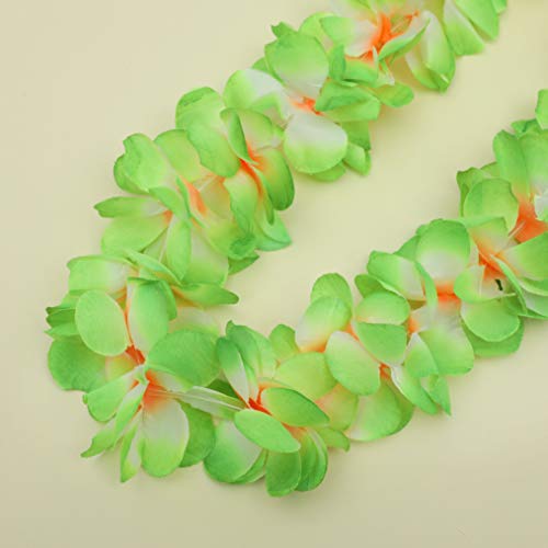 Jsshi Lush Hawaiian Headpiece,Hawaiian Flower Leis Jumbo Necklace Bracelets Headband Set With Leaf For Hawaiian Luau Party Decoration Supplies(With Green Leaves，Green) #TOP3