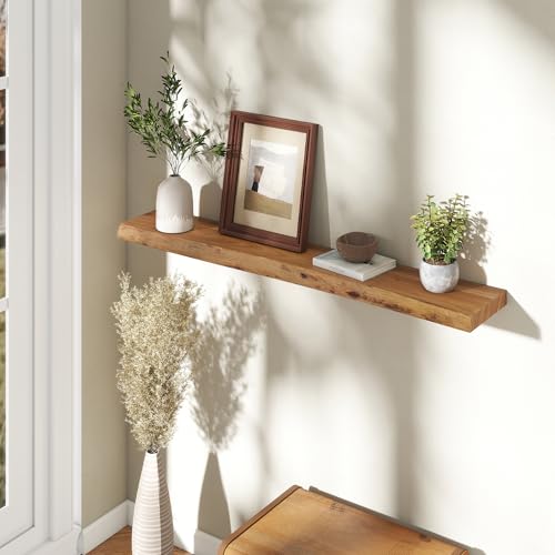 Image of Fun Memories 48 inch Wall Mounted Floating Shelves, Natural Elm Wood, 1 Pack