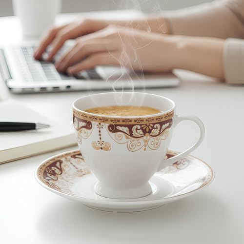 Image of UPC Premium Bone China Cup & Saucer Set (6 Pieces) | Elegant Solid Color Tea Coffee Cups | Lightweight, Durable & Glossy Finish | Ideal for Home, Office & Gifting (N-Cup White09)