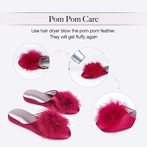 Everfoams Women's Satin Memory Foam Mule Slippers With Fluffy Pom Pom (Size 9-10M, Silver) #TOP2