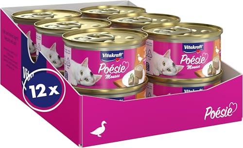 Vitakraft Poésie Mousse, Comida húmeda para Gatos, con Carne de Pato, para Gatos Adultos, en Reserva, sin azúcar añadida (12 x 85 g)