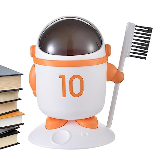Image of Astronaut Trash Can Cute Mini Desktop Dustbin Smooth Flip Lid Small Garbage Can For Office Desktop Coffee Table Kitchen Tiny Waste Bin Small Basket Manual-Lift With Brush (Orange,1-Pcs)