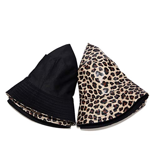 Leopard Print Bucket Hat Pu Leather Cheetah Animal Pattern Rain Hats Reversible Packable Fisherman Caps For Women Men (Khaki) #TOP3