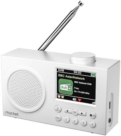 Mycket Tragbares DAB/DAB+ Radio, UKW Digital Radio mit 2025 Neuesten Signalempfängertechnologie, FM Wiederaufladbar Radio mit Bluetooth 5.0, Dual Wecker, 40 Voreingestellte, 2,4 "g
