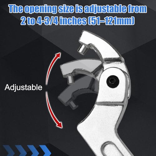 Image of Adjustable C Spanner Hook Wrench Tool Round Head, 2-4 3 /4 Inch (51-121mm) Capacity, Heavy Duty Pin Spanner Nut Wrench Tool for Hydraulic Cylinder, Coilover Suspension and Bearings, CR-V