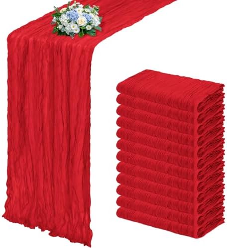 12 Pack Red Cheesecloth Table Runner 17x108 Inch Semi Sheer Boho ...