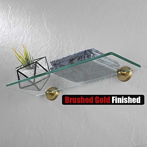 Jqk Bathroom Glass Shelf Gold, Tempered Glass Shower Storage 16 By 5 Inches, 304 Stainless Steel Brushed Gold Wall Mount, Tgs101-Bg #TOP4