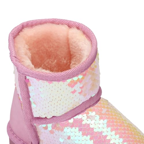 K KomForme Girls Winter Boots Sparkle Sequins Warm Snow Shoes Fur Lined Lightweight Comfy (Toddler/Little Kids/Big Kids)3