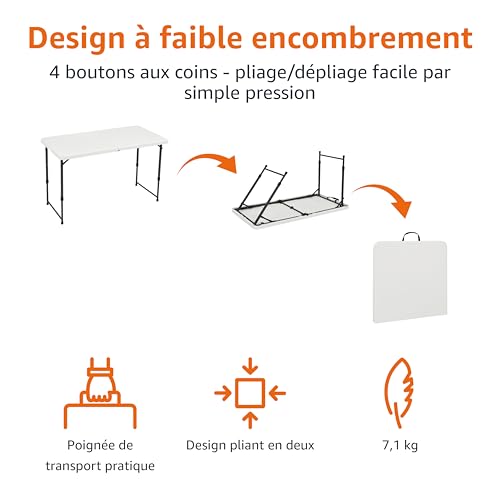 Table pliante rectangulaire blanche réglable 121cm Amazon Basics - 5