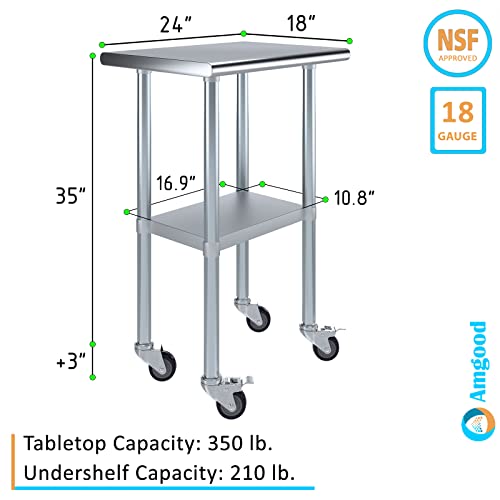 Image of AmGood 24 inch Long x 18 inch Deep Stainless Steel Table with Casters