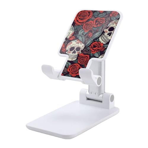 Support de téléphone réglable et pliable motifs tête de mort fleurie pour bureau connecté