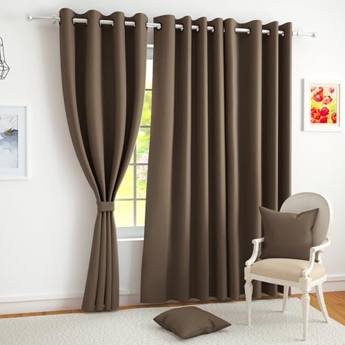Image of Story@Home 100% True Blackout Window Curtains 5 Feet Set of 3 | Plain Design | Room Darkening Curtain | Thermal Insulated Curtains for Living Room, Bedroom | (116 x 152 cm, Copper Brown)