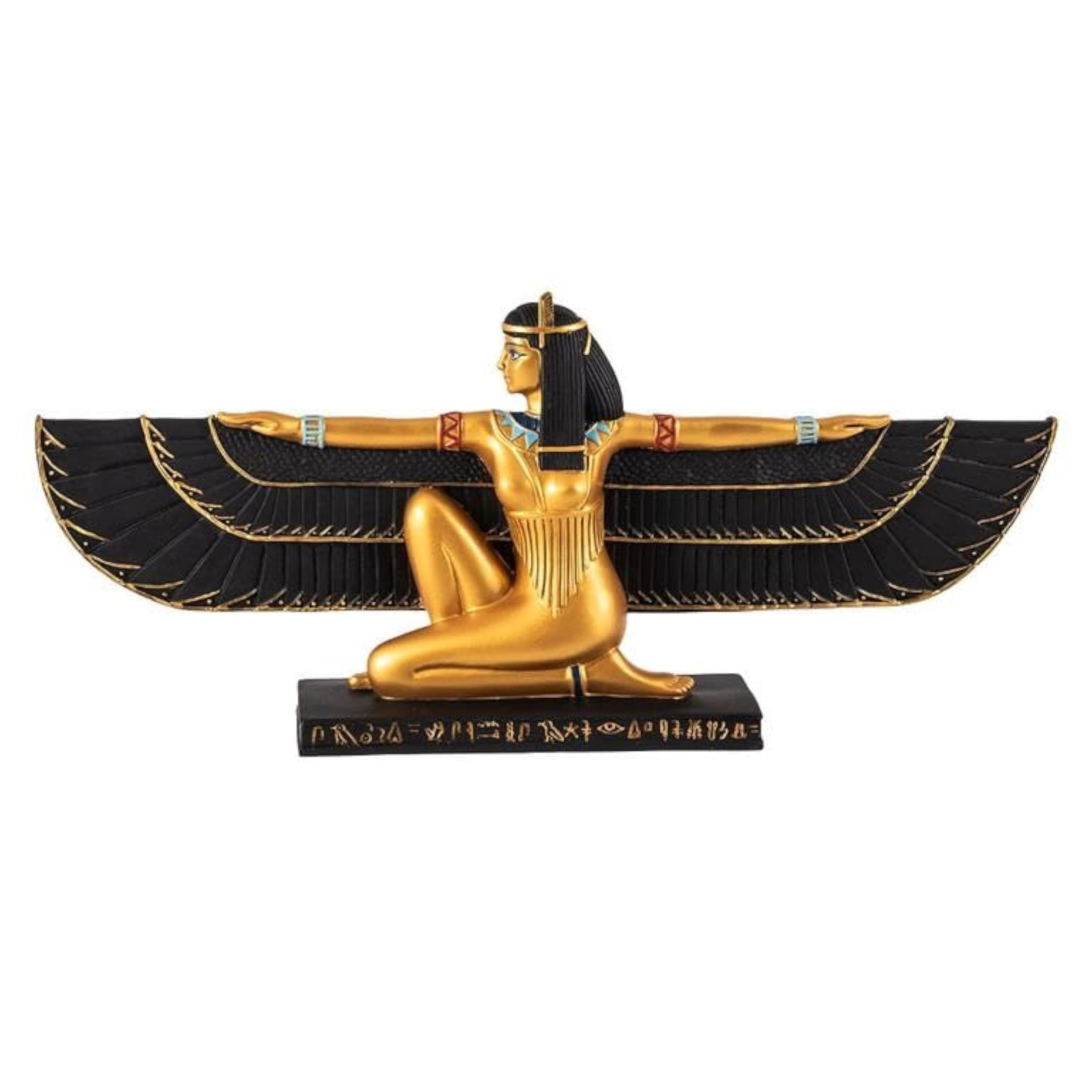 Figura de ISIS con Las alas extendidas simbolizando Proteccion de Resina Pintada a Mano 44x10x18 cm