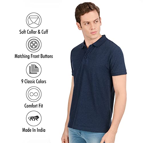 Image of AWG ALL WEATHER GEAR Men's Cotton Regular Fit Solid Polo Neck T-Shirt Navy Blue Melange