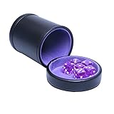 RERIVER PU Leather Dice Cup with Lid, Purple Velvet Interior Quiet Dice Shaker Cup Including 6 Purple Translucent Dice for Liars Dice/ Farkle/ Yahtzee Games, 1 Pack