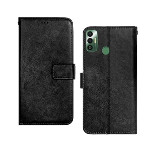 Image of JACKRO VIVO Y30 /1938 Black Color Leather Finish Flip Case Cover - TPU Inside with Card Pockets | Wallet Stand | Magnetic Closure | Flip Cover