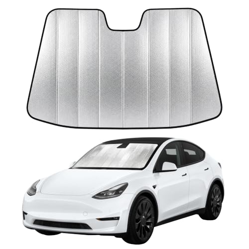 Image of EcoNour Foldable Sun Shade Fit for Tesla Model 3 /Y 2017-2024 2025 2026 | Accordion Windshield Sun Shade, Front Car Window Shades Sun Visor, Blocks UV Rays & Heat, Car Accessories