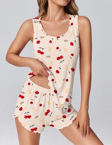 Image of Ekouaer 2 Pieces Womens Tank Top Pajamas Set Soft Sleepwear Cami and Shorts