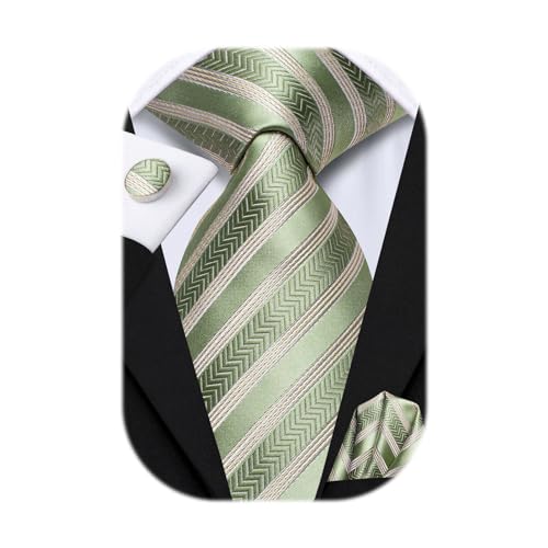 Image of Hi-Tie Silk Ties for Men Plaid Paisley Striped Necktie Pocket Square Cufflinks Set Formal Business