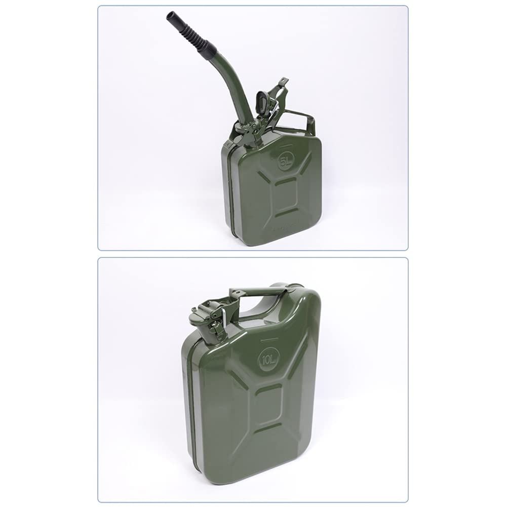 Jerrican - Bidón de gasolina (10 L, metal con boquilla vertedora), depósito combustible portátil para gasolina, aceite y alcohol