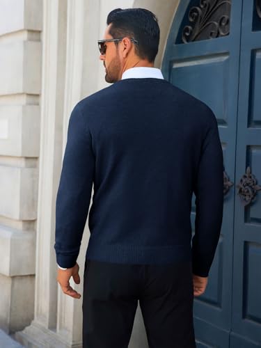 Image of Runcati Mens Crewneck Sweaters Casual Knit Lightweight Dress Sweater Long Sleeve Slim Fit Fall Winter Pullover