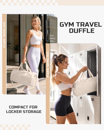 Image of Gym Bag for Women Mens with Wet & Shoe Compartment,Small Duffle Bag for Travel Sport Gym Tote Bags Workout Bag Overnight Weekender Bag Carry on Travel Bag White